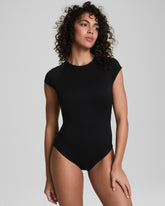 SPANXshapeâ„¢ Swim Pique High Neck Short Sleeve One-Piece | Very Black